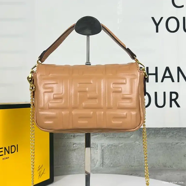 Cheap Mini Baguette Fendi Nappa FF Brown Motif In Bag Leather 0507